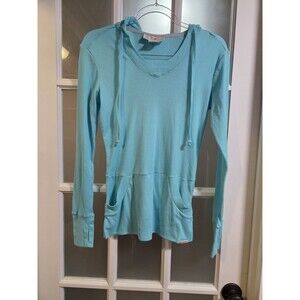 Exofficio Top XS Blue Bug Repellent Insect Shield Travel Hoodie Thumbholes